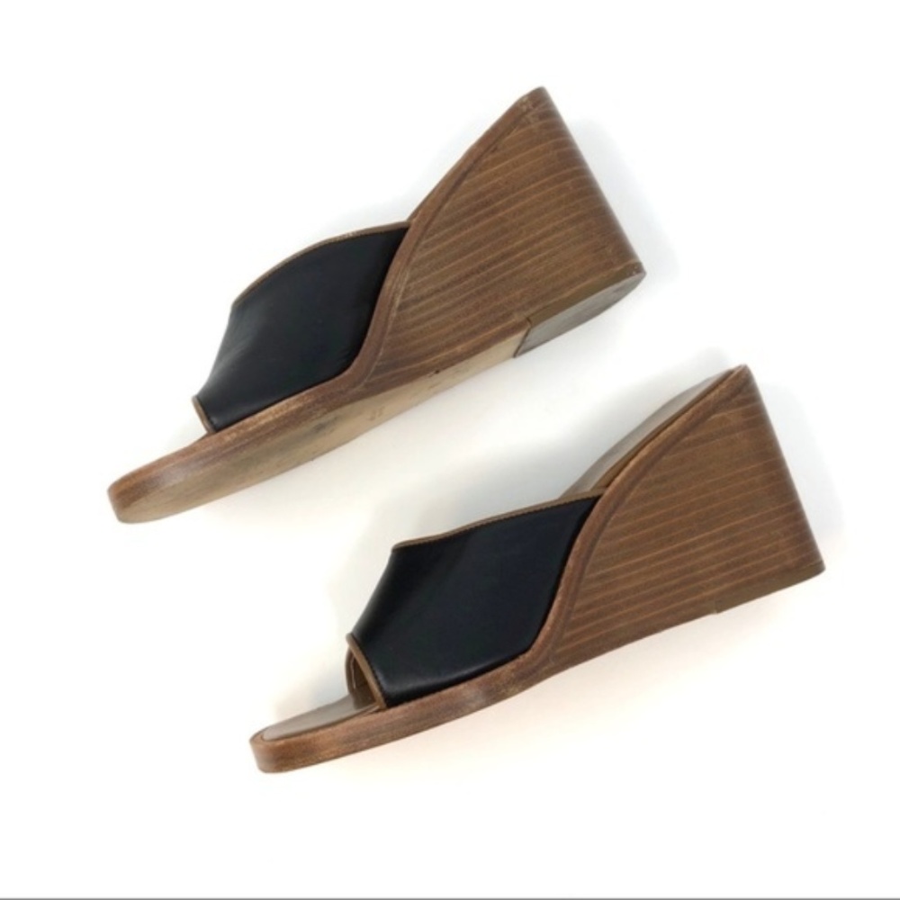 Luca Stefani Black Brown Wedge Leather Sandals Made in Italy - Picture 7 of 8